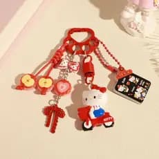 Bonito Dos Desenhos Animados Olá Kitty Equitação Bicicleta Chaveiro Doce Decorativo Pingente Gato Coração Charme Saco Or