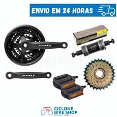 Kit Transmissão Bike 21 Marchas Completo Pedivela Triplo + Catraca 7V + Corrente + Movimento Central