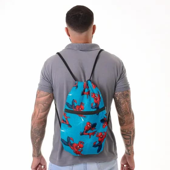 Mochila Saco Coyote® Homem Aranha Azul Reforçada com Alça de Corda