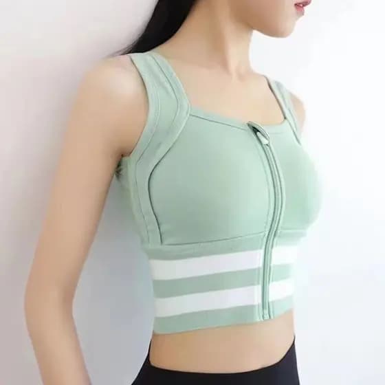 Roupa Íntima Esportiva à Prova de Choque com Zíper Frontal |   Sutiã de Yoga e Corrida Sem Aro de Aço |   Top sem Mangas