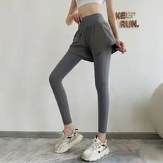 Calças esportivas finas de alta qualidade, com efeito de duas peças, cintura alta, controle abdominal, tamanho grande, c