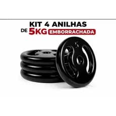Kit 4 Anilhas 5kg Emborrachada Ferro Fundido 20kg Total Musculação Academia Barra Halter