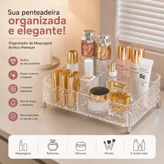 Organizador de Maquiagem Acrílico Luxo Transparente Porta Batom Perfume Skincare Penteadeira