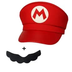 Quepe Super Mario Bros ADULTO Luxo / Boina / Chapéu  (+Bigode)
