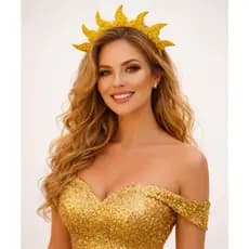 Tiara Deusa do Sol / Dourada / Glitter / Fantasia Sol