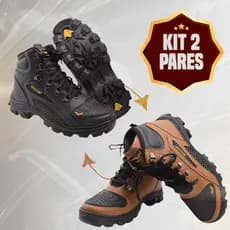 KIT 2 PARES - Bota Coturno Estilo Cat Sola Borracha Muito Confortavel Premium - Trilha, Aventura, Motoqueiro e Casual