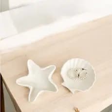 Kit Decorativo 2 Peças - Porta Joias Concha + Estrela Do Mar Decoração Minimalista