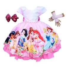 Vestido Princesas Disney Luxo + Tiara E Luva