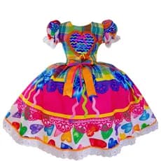 Vestido Infantil Festa Junina Luxo Coracao Sao Joao Caipirinha Floral