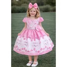 Vestido de Festa Infantil Urso Ursinhos Carinhosoos Laaa Bubuu bob Goodes com Tiara Luxo