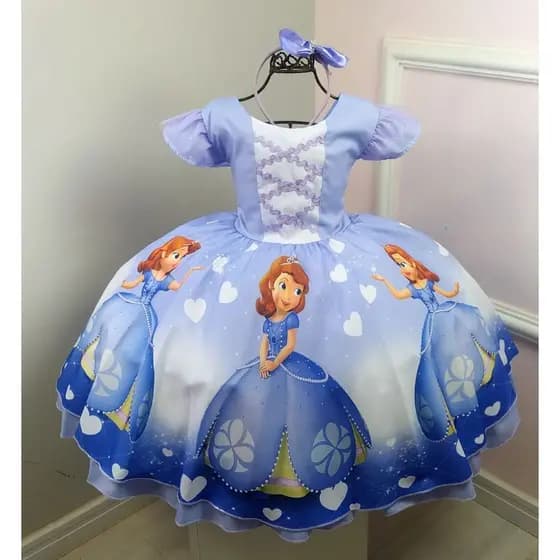 Vestido Festa Luxo Tema Princesa Sophia Sofia Aniversário com Tiara