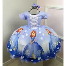 Vestido Festa Luxo Tema Princesa Sophia Sofia Aniversário com Tiara