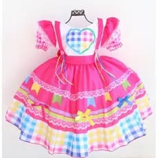 Vestido Festa Junina Infantil Luxo Xadrez Caipira Menina Arraia São João Quadrilha Super Luxo