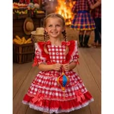 Vestido de Festa Junina Quadrilha Caipira Junino Infantil Rodado Caipirinha