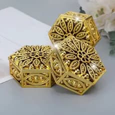 Kit 12 Enfeite de festa porta joia Hexágono Dourado Lembrancinha