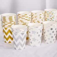 10 Copo de Papel Biodegradável Metalizado Dourado Prata Variados