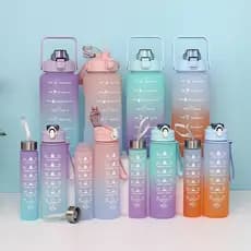 Kit 3 Garrafas Motivacional Squeze Colorida Adesivo 2L/900/300 ML