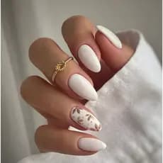Unhas Postiças Brancas com Design Floral, Unhas Falsas de Amêndoa Média, Unhas Acrílicas, Unhas Falsas, Unhas Adesivas