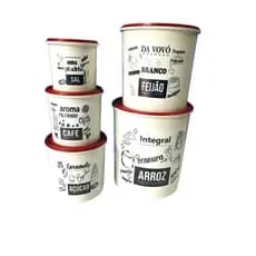 Kit Jogo De Mantimentos 5 Peças Branco/INTEGRAL/TAMPA VERMELHA  Potes/Porta Mantimento