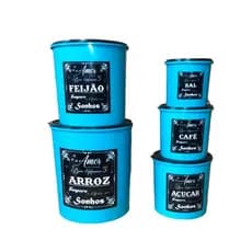Kit Mantimento Azul BB Redondo 5 peças jogo de lata/Pote Sonhos