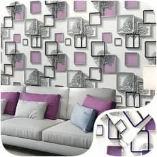 Papel De Parede Roxo moldura quadrada 3d e árvore Decoraçao Vinilico Tamanho 5m*45cm
