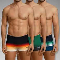 Kit 3 Sungas Sunga Boxer Masculina Para Praia e Piscina Azul Laranja e Verde Com Proteção UV