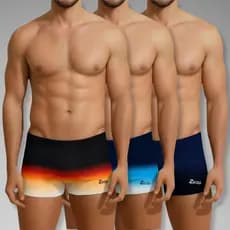 Kit 3 Sungas Sunga Praia e Piscina Boxer Masculina Azul Azul e Laranja Adulto Com Proteção UV