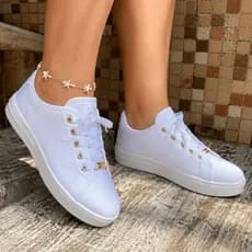 Tênis Feminino Branco Casual Confortável Sapatênis Elegante Leve Dia a Dia