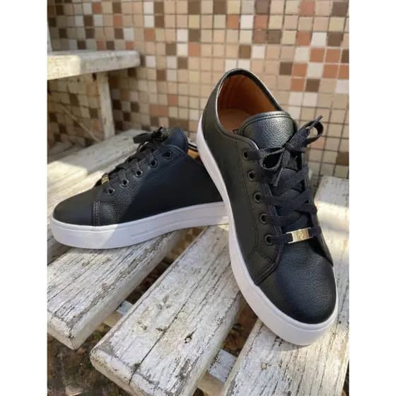 Tênis Feminino Casual Preto Confortável Leve Básico Versátil Moderno