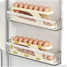 2 Organizadores de ovos, cozinha, rolo de ovos automático armazenador de ovos