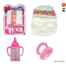 Kit para Boneca 03 Peças 01 Mamadeira Mágica + Fralda + Chupeta - Ark Toys