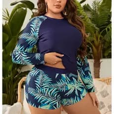 Europa américa Plus Size mais maiô gordo colete dividido maiô Anti-sol terno feminino Surf terno manga longa impressão T