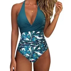 Multicolor de uma peça Halter senhoras maiô Halter pescoço plissado impressão 2025 maiô rendas novo estilo St