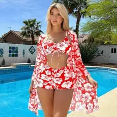 2025 novo estilo blusa de biquíni de três peças europeu americano impresso biquíni maiô feminino biquíni de três peças