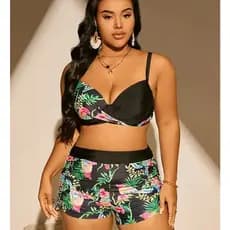 Maiô gordo de tamanho grande, biquíni feminino de peito grande, conjunto de biquíni com estampa tropical, conjunto de ma