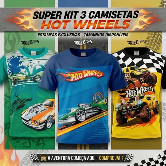 Kit 3 Camisetas Infantil Menino Estilo Carro Esportivo Conforto Total Dia a Dia