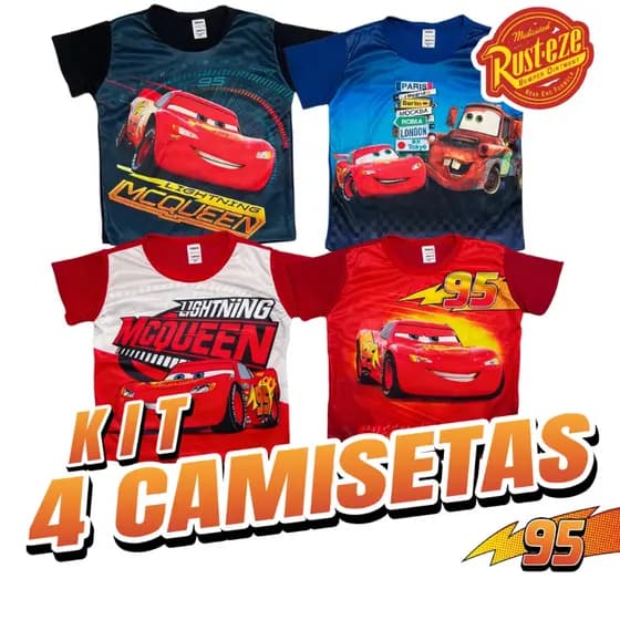 Kit 4 Camisetas Infantis Relâmpago McQueen Para Meninos Confortáveis E Divertidas