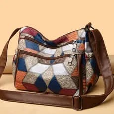 Mulheres Nova Bolsa De Couro Com Padrão De PU Saco Ombro Vintage Contraste Cor Grande Capacidade De Corpo Cruzado Feminino