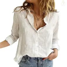 Mulheres camisas de linho e blusas moda simples camisa de manga comprida cor sólida casual solto manga longa camisa de