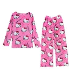 2026 Sanrio Hello Kitty Flanela Pijamas Feminino Conjunto Quente Pjs Casual Casa Calças De Manga Longa Inverno M