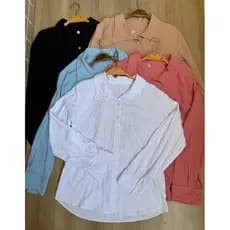Camisa de Vesco linho solta feminina de manga comprida de cor liso