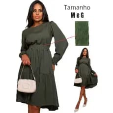 Vestido Midi Manga Longa Forrado com cinto removível