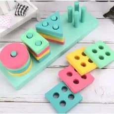 Brinquedo Educativo Didático Montessori de Madeira Sensorial Formas e Cores Empilháveis para Bebê