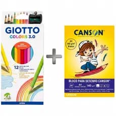 Kit Desenho Lápis De Cor Giotto 12 e 36 Cores com Apontador + Bloco Canson A4 Branco