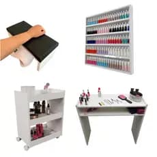 Kit Mesa Manicure + Carrinho auxiliar + Expositor de Esmaltes + Apoio de punho Preto