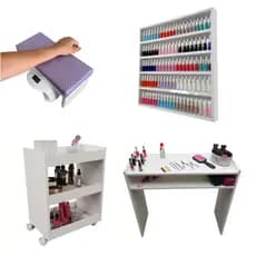 Kit Mesa Manicure + Carrinho auxiliar + Prateleira de Esmaltes + Apoio de punho Roxo