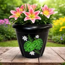 Kit 4 Vasos Decorados Redondos Preto 5,5 Litros Casa Jardim Planta