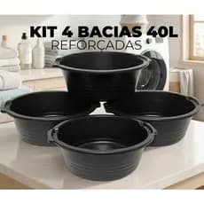 Kit Bacias Reforçadas 40 Litros Grande Plásticas com Bico Direcionador Limpeza Lavanderia Multiuso