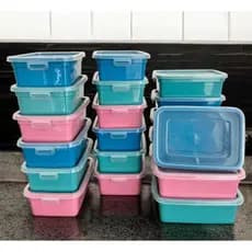 Kit 50 Potes Retangulares Plástico 350ML Tampa Trava Hermética Durável Marmita