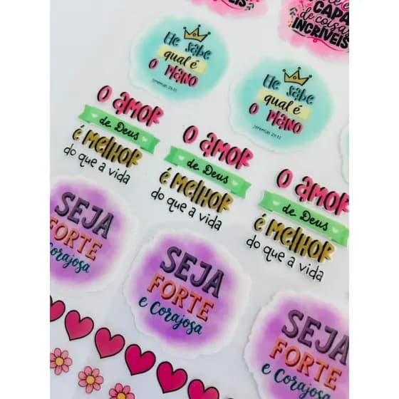 1 Cartela Adesivo DTF UV Frases de Deus 58 Unid Para Canecas, Copos, Presentes, DIY e Personalizados